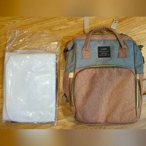 Never Used - Blush Pink/Gray Diaper Bag Backpack w/ Changing Station